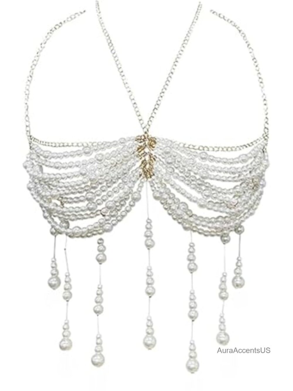 Pearl Body Chain Shoulder Necklace with Extension Chain for Beach Wedding